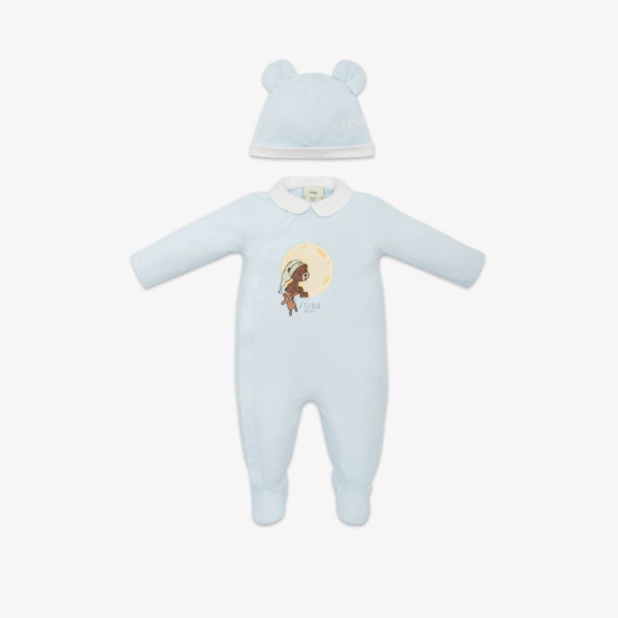 Bambini Fendi Bambina | Kit Baby In Jersey Con Stampa Celeste