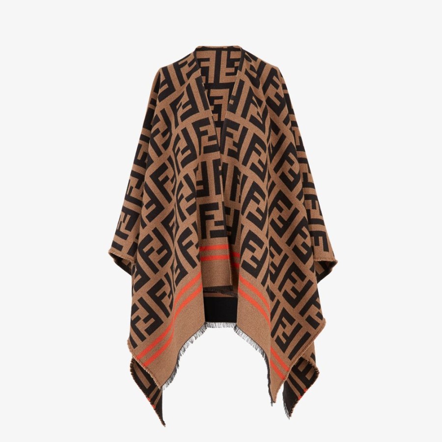 Donna Fendi Sciarpe E Poncho | Poncho In Lana E Seta Multicolor