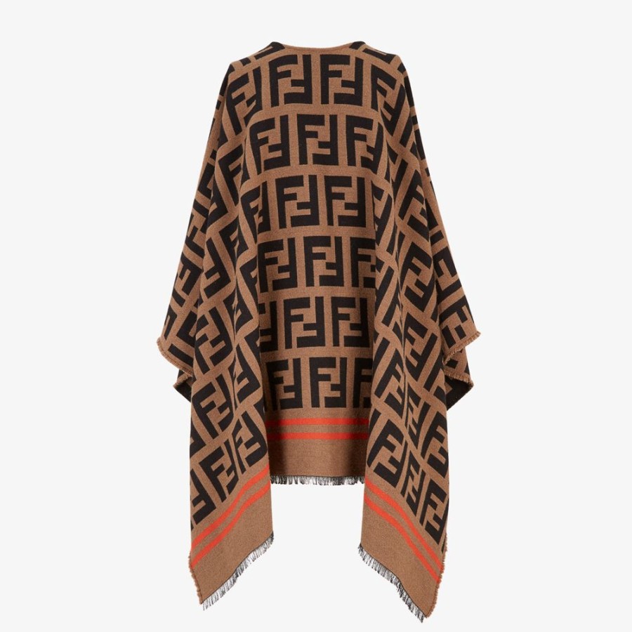 Donna Fendi Sciarpe E Poncho | Poncho In Lana E Seta Multicolor