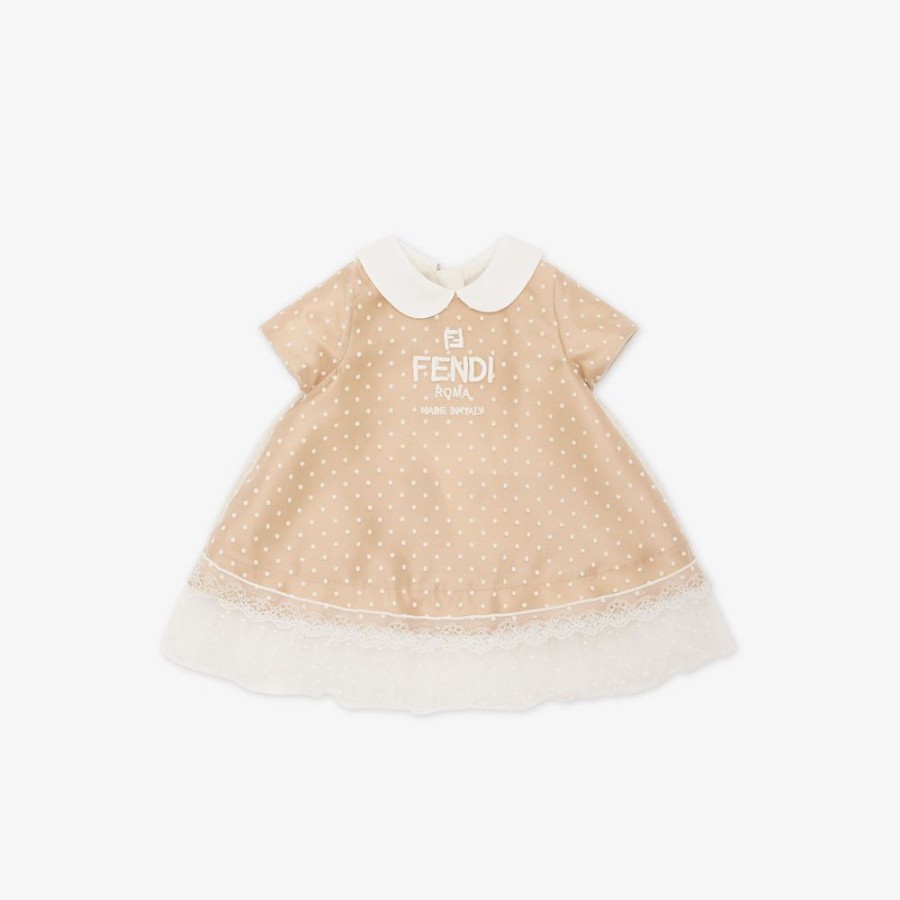 Bambini Fendi Bambina | Abito Baby In Duchesse E Tulle Beige