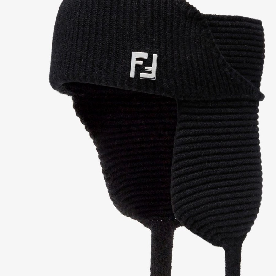 Uomo Fendi Cappelli E Guanti | Fascia In Lana Nera