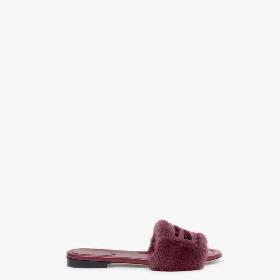 Donna Fendi Slides E Sandali | Slide In Visone Rosso