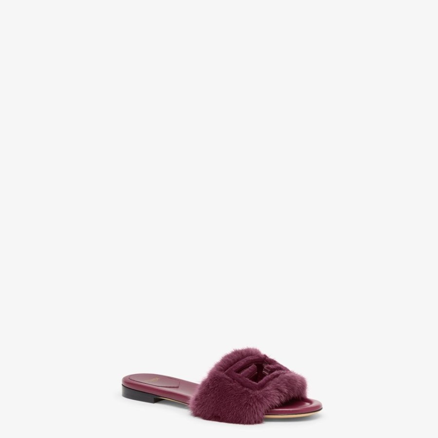 Donna Fendi Slides E Sandali | Slide In Visone Rosso