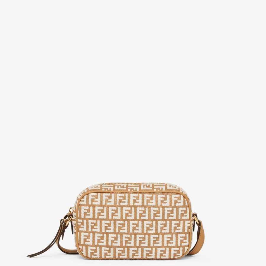 Donna Fendi Borse Mini | Minibag In Rafia Con Motivo Ff In Tessuto Tapestry Bianco