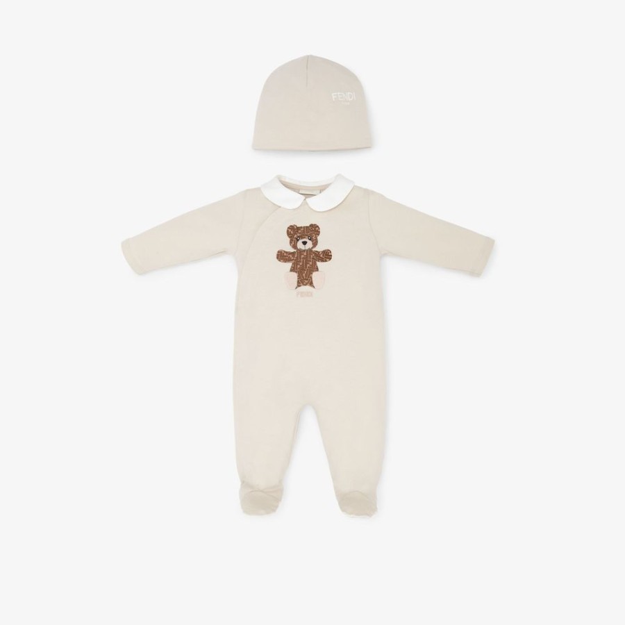 Bambini Fendi Bambina | Completino Con Orsetti In Jersey Beige