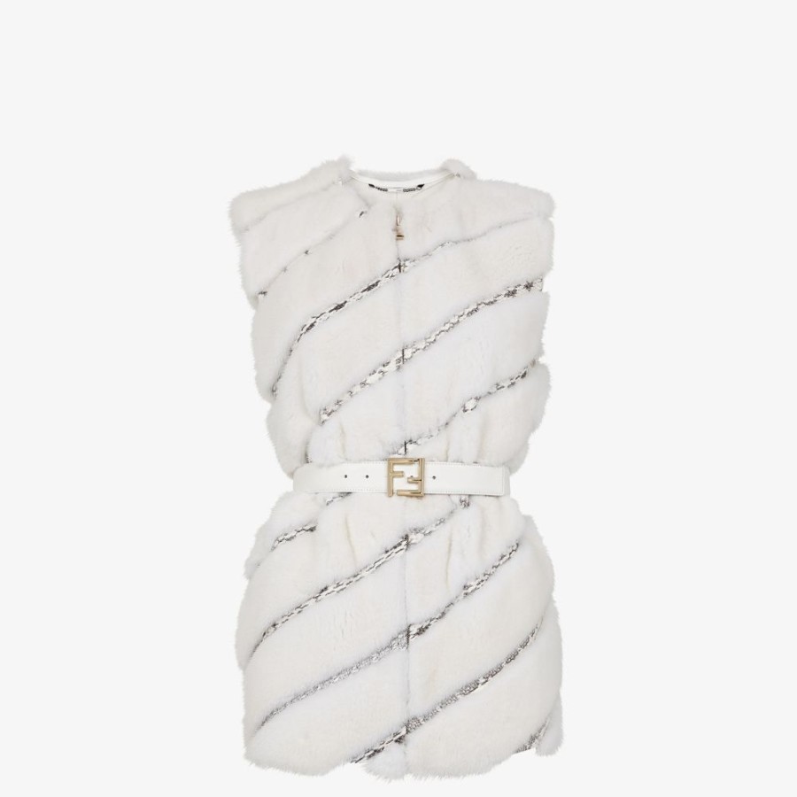 Donna Fendi Cappotti E Capispalla | Gilet In Visone Bianco