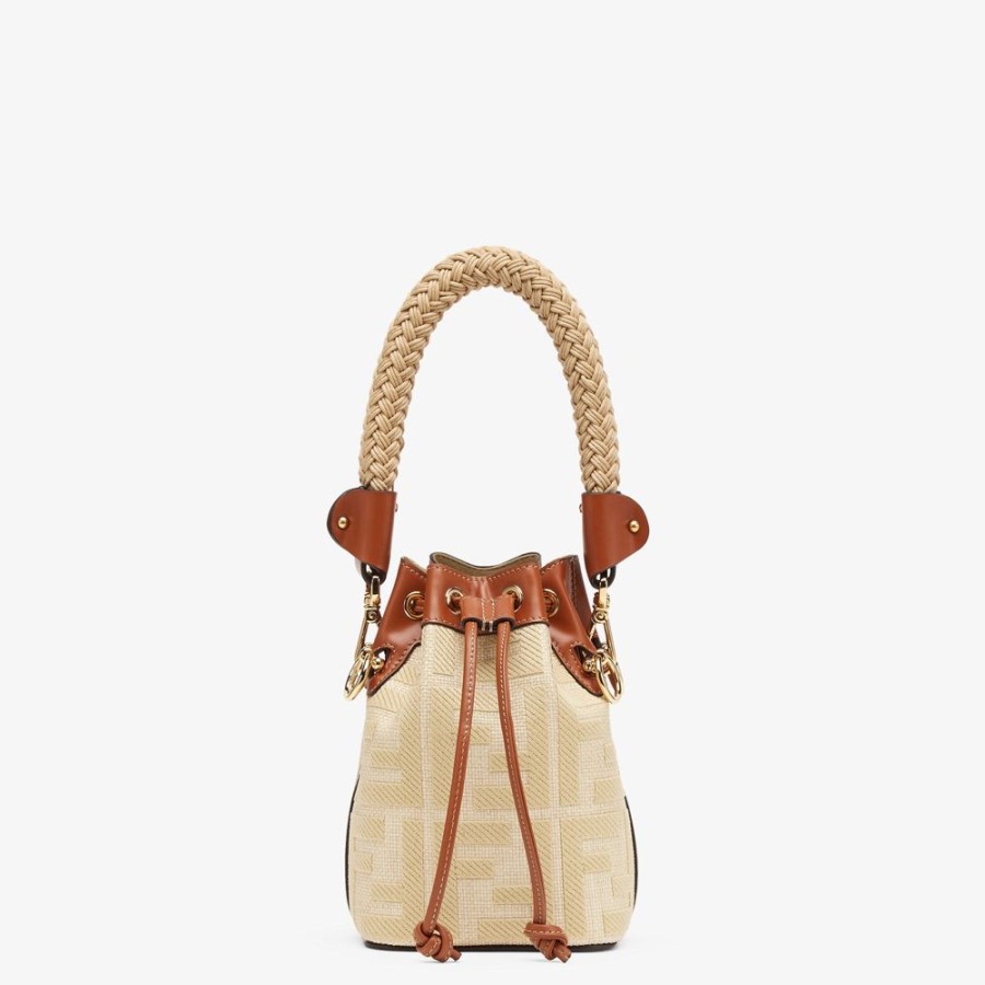 Donna Fendi Borse Mini | Mini Borsa In Paglia Naturale Con Ricamo Ff