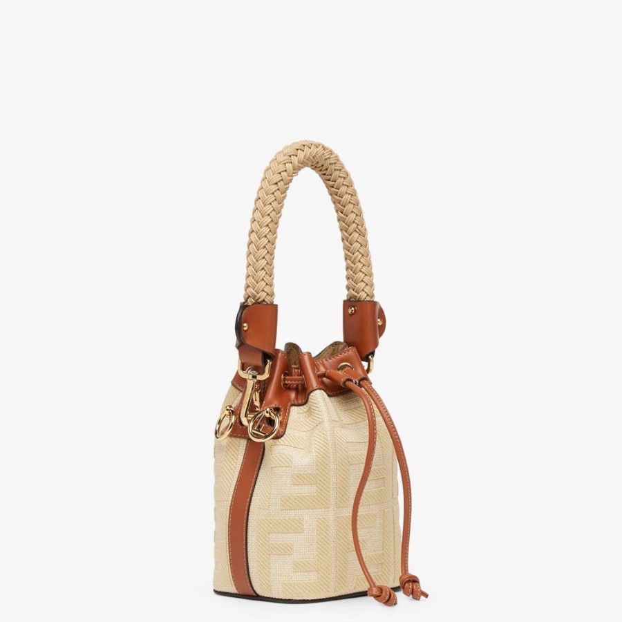 Donna Fendi Borse Mini | Mini Borsa In Paglia Naturale Con Ricamo Ff