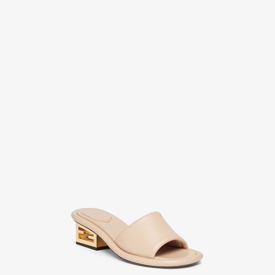 Donna Fendi Slides E Sandali | Slide In Nappa Beige