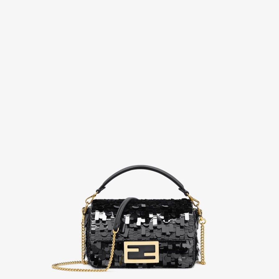 Donna Fendi Borse Mini | Borsa In Pelle E Paillette Nera