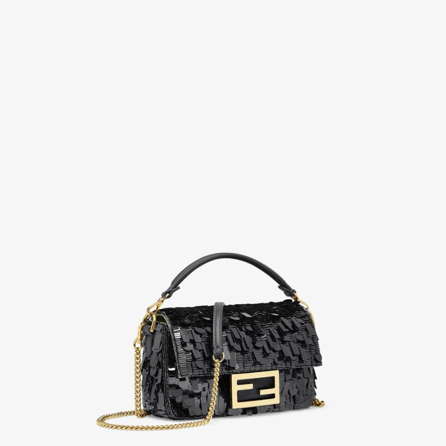 Donna Fendi Borse Mini | Borsa In Pelle E Paillette Nera