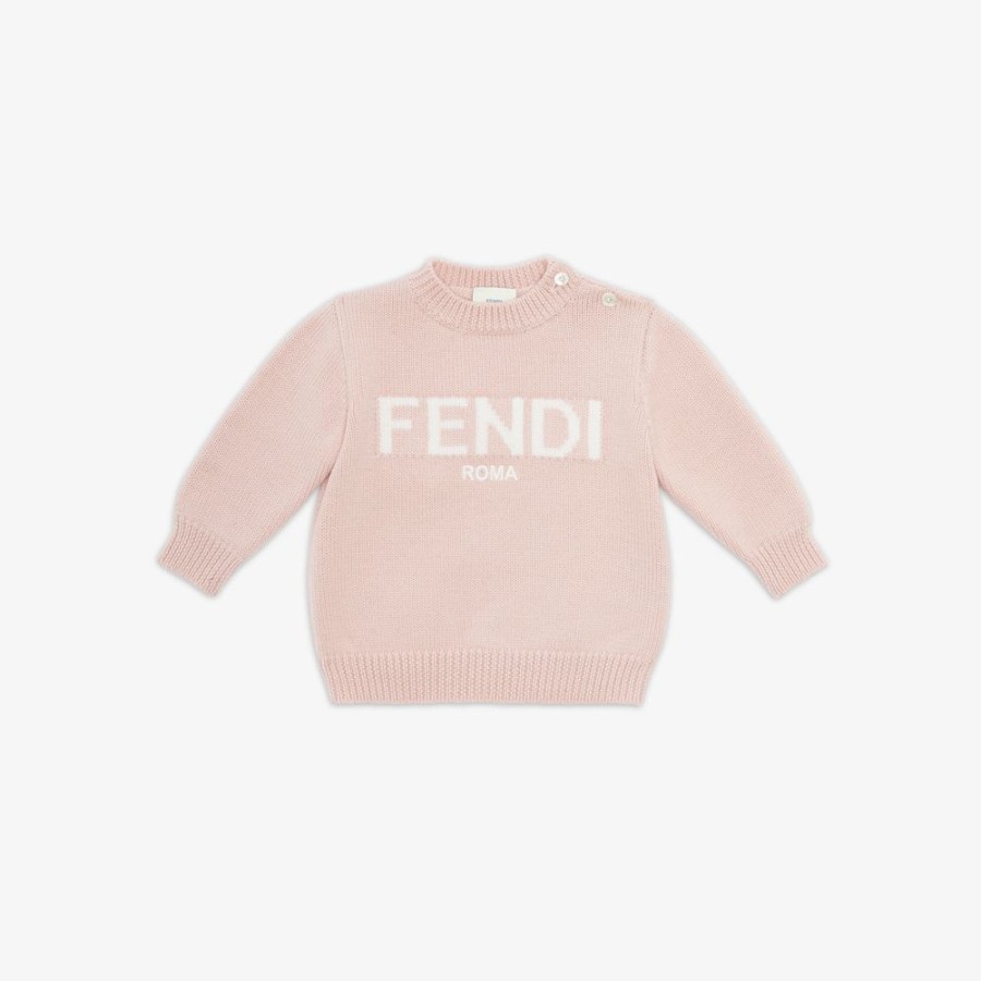 Bambini Fendi Bambina | Maglia Di Lana Baby Con Scritta Fendi