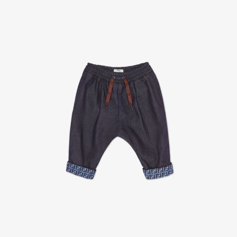 Bambini Fendi Bambino | Pantalone Baby In Chambray Blu Navy