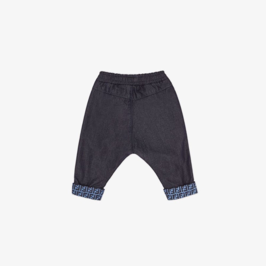 Bambini Fendi Bambino | Pantalone Baby In Chambray Blu Navy