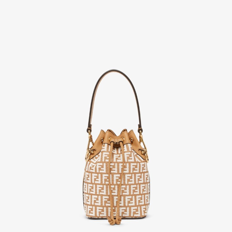 Donna Fendi Borse Mini | Minibag In Rafia Con Motivo Ff In Tessuto Tapestry Bianco