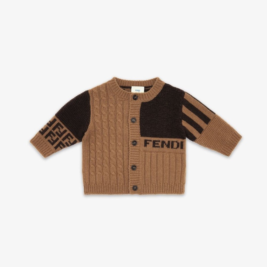 Bambini Fendi Bambina | Cardigan Baby In Maglia Marrone E Tabacco