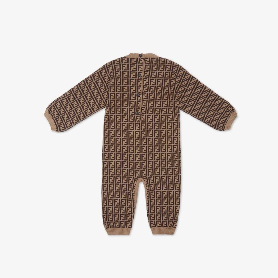 Bambini Fendi Bambina | Tutina Cotone E Cashmere Tabacco