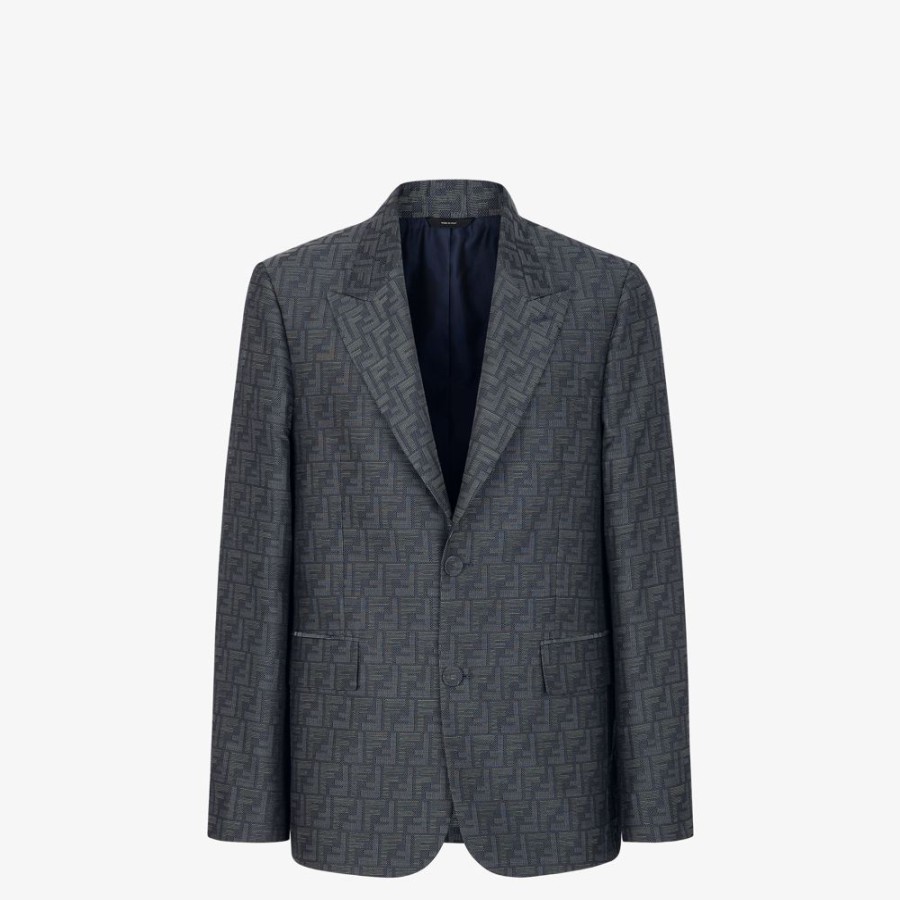 Uomo Fendi Giacche E Abiti | Giacca In Tessuto Jacquard Blu