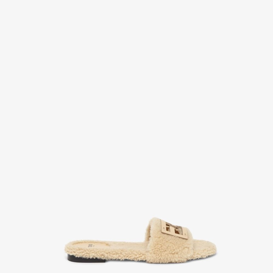 Donna Fendi Slides E Sandali | Slide In Montone Beige