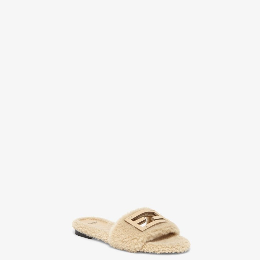 Donna Fendi Slides E Sandali | Slide In Montone Beige