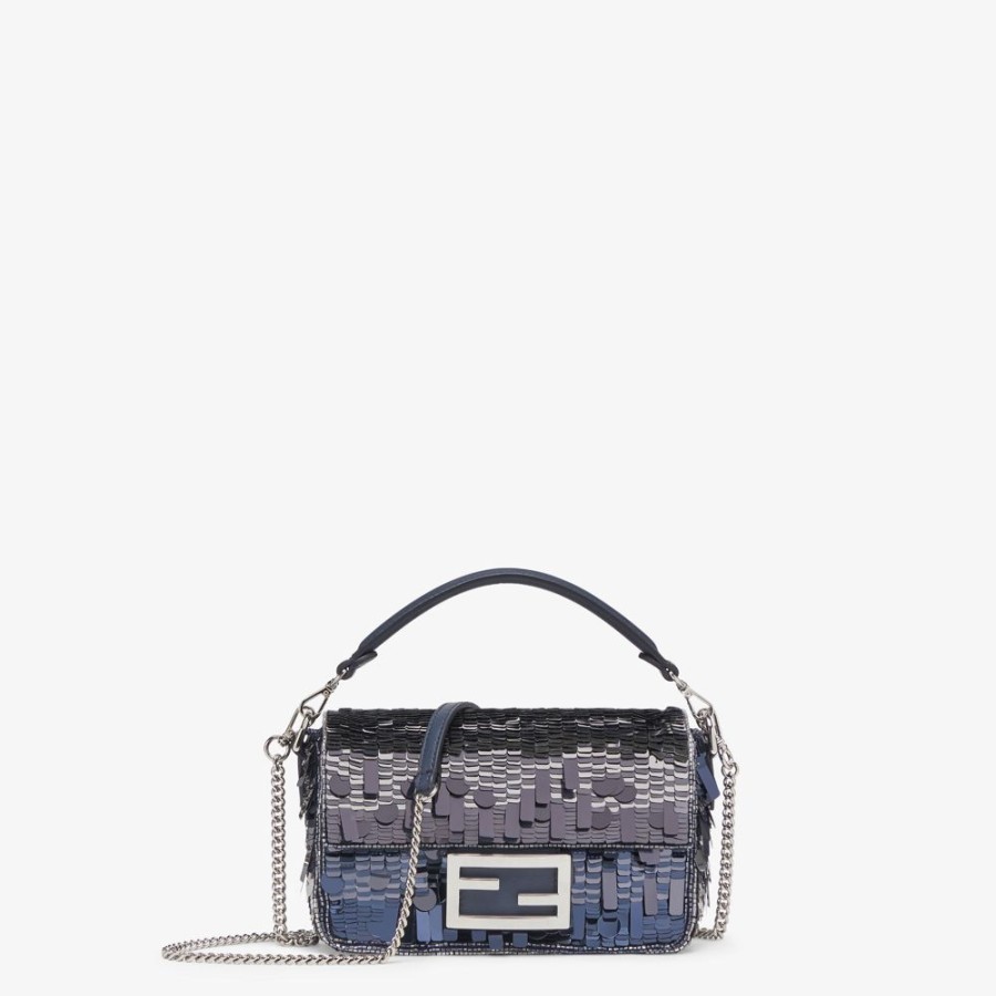 Donna Fendi Borse Mini | Borsa In Pelle E Paillette Blu Degrade