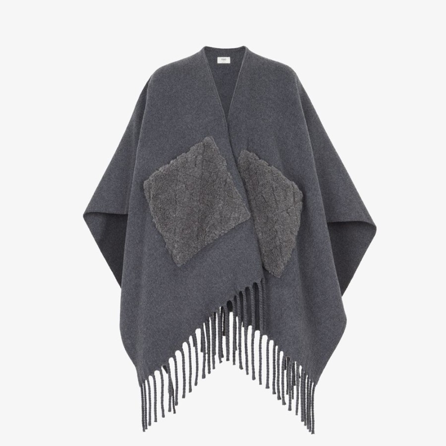 Donna Fendi Sciarpe E Poncho | Poncho In Lana Grigio