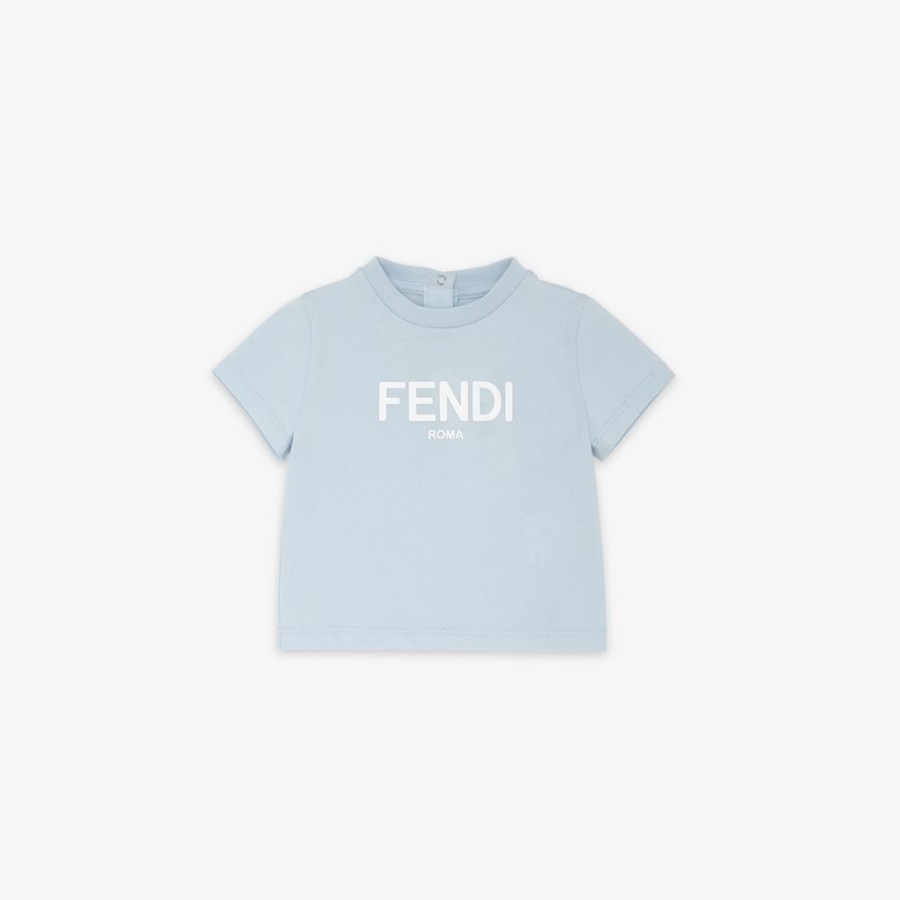 Bambini Fendi Bambina | T-Shirt Baby In Jersey Celeste