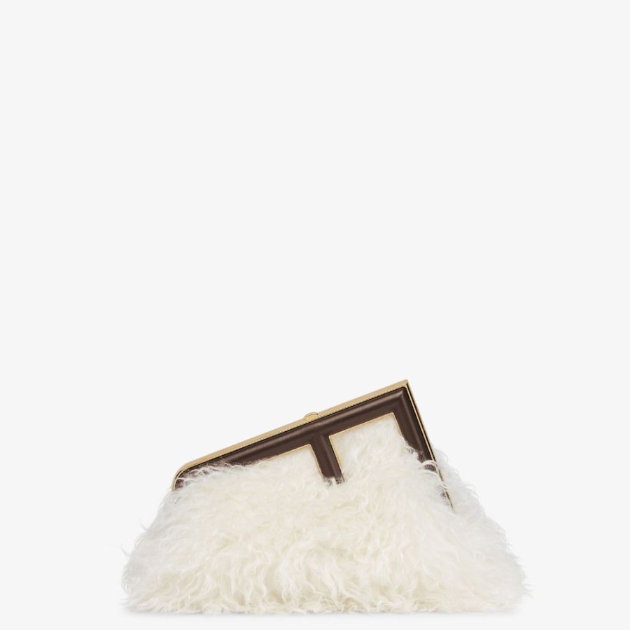 Donna Fendi Clutch E Pochette | Borsa In Lana Mohair Bianca