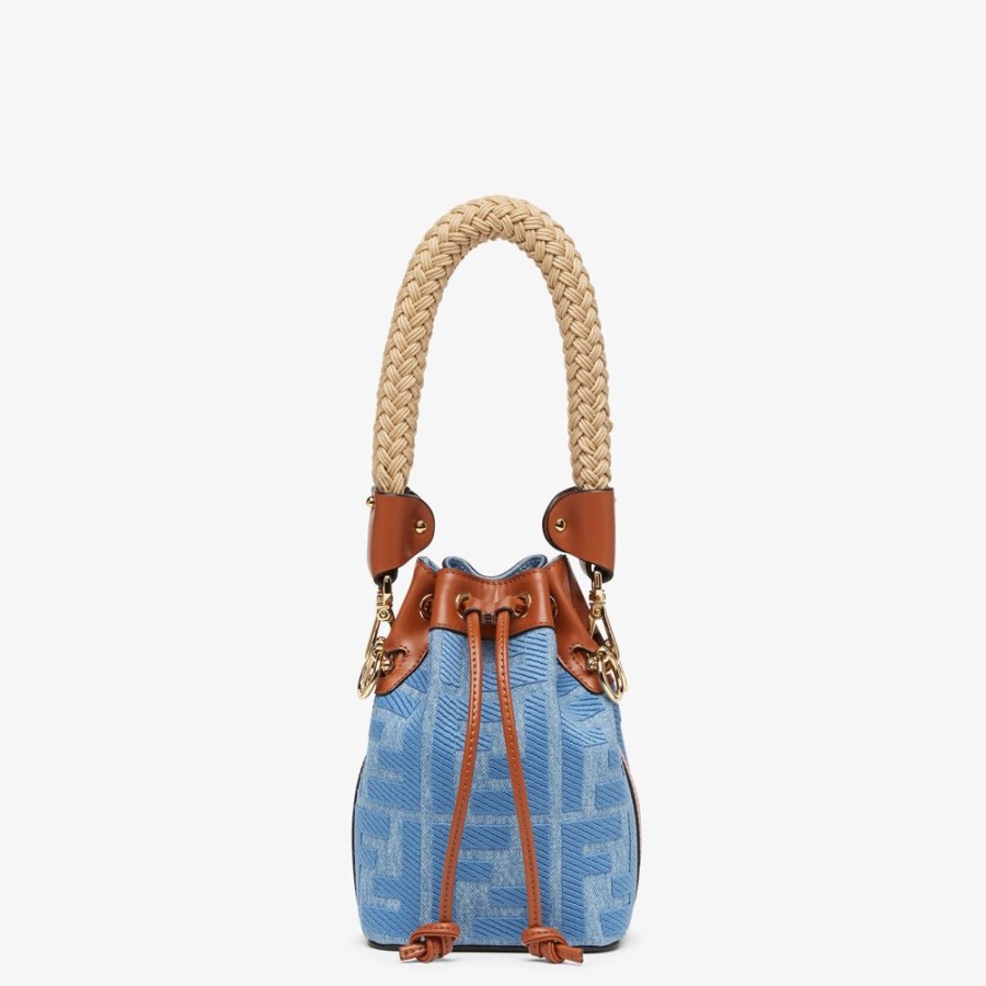 Donna Fendi Borse Mini | Mini Borsa In Denim Azzurro Con Ricamo Ff