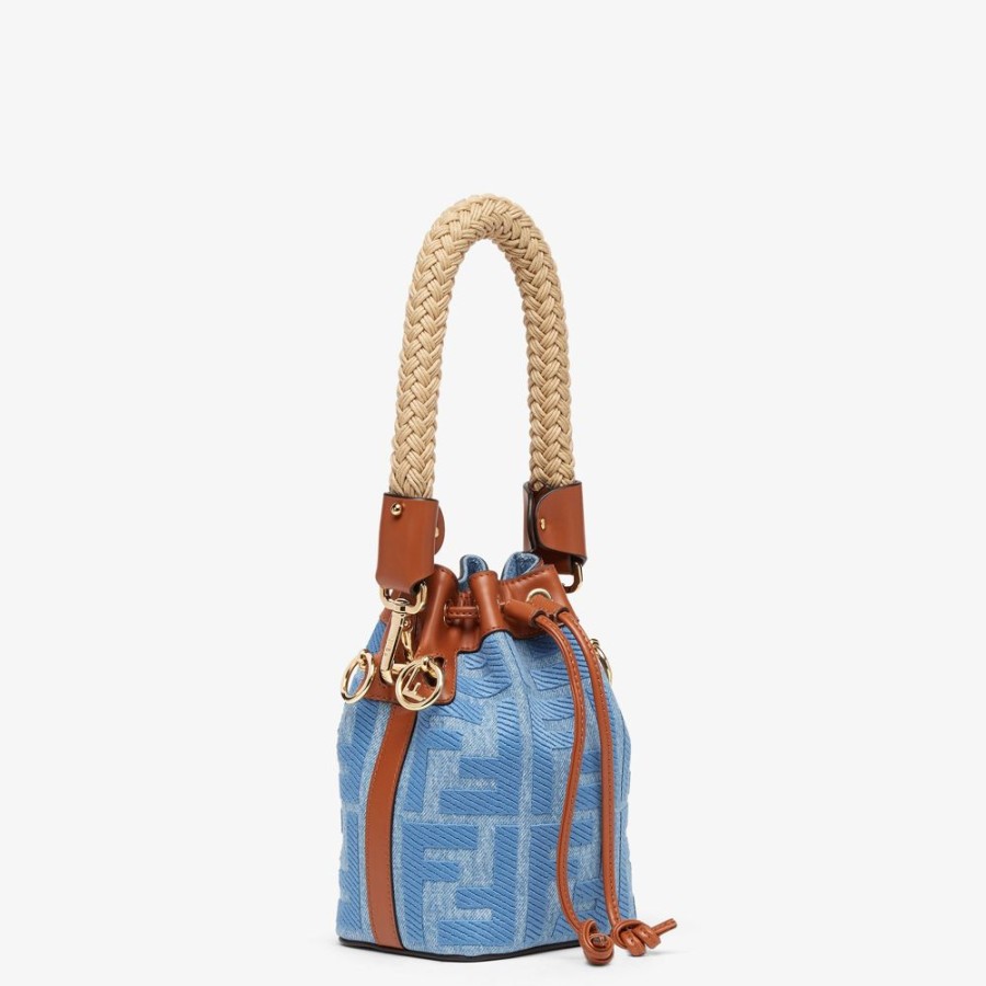 Donna Fendi Borse Mini | Mini Borsa In Denim Azzurro Con Ricamo Ff