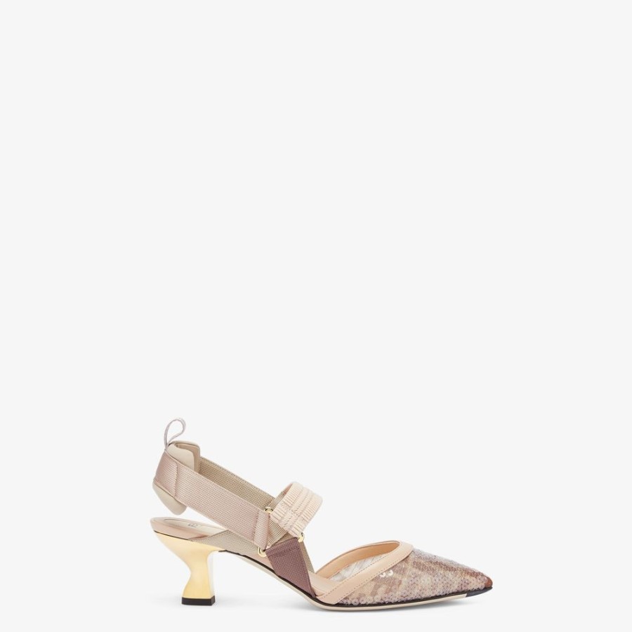 Donna Fendi Decollete | Slingback Tacco Medio In Rete Rosa