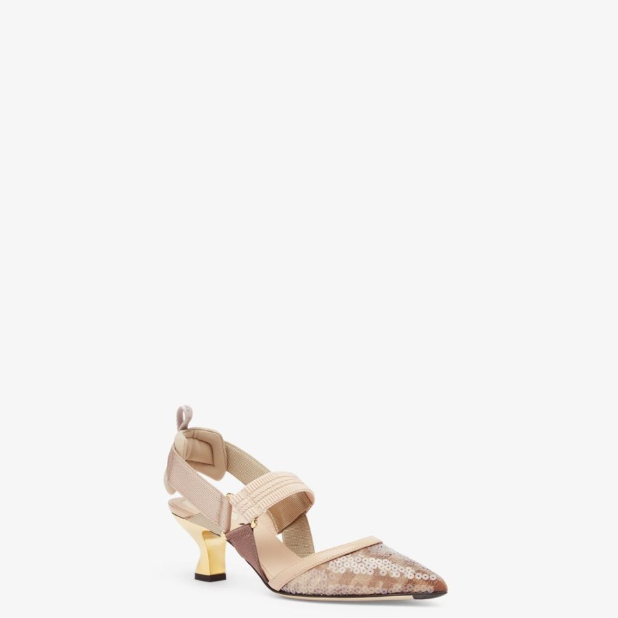 Donna Fendi Decollete | Slingback Tacco Medio In Rete Rosa