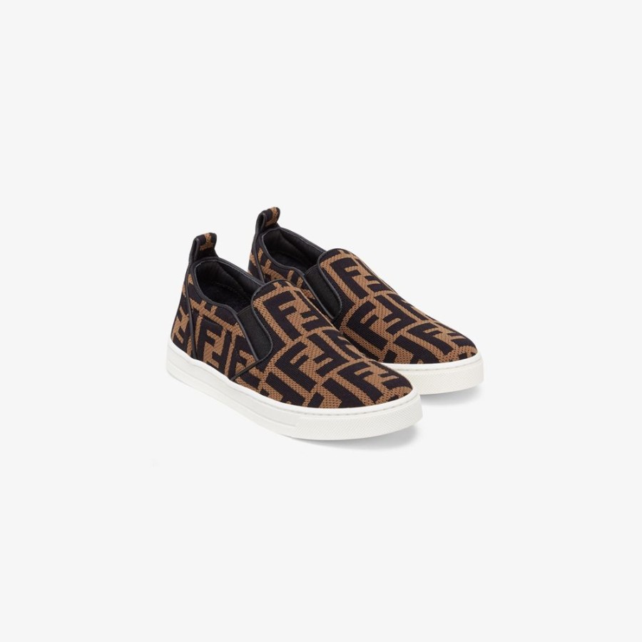 Bambini Fendi Scarpe | Slip On Junior In Tessuto Con Logo Ff Allover