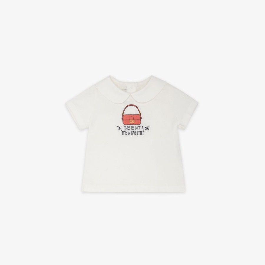 Bambini Fendi Bambina | T-Shirt Baby In Jersey Bianco E Ricamo