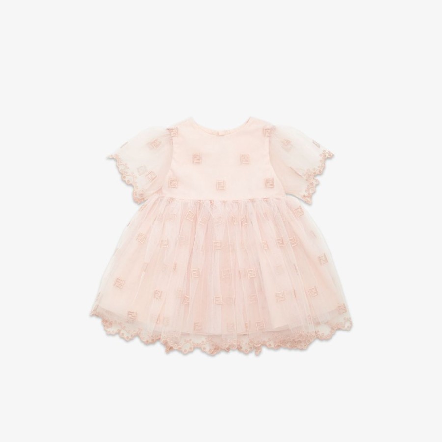 Bambini Fendi Bambina | Abito In Tulle E Ricami Rosa