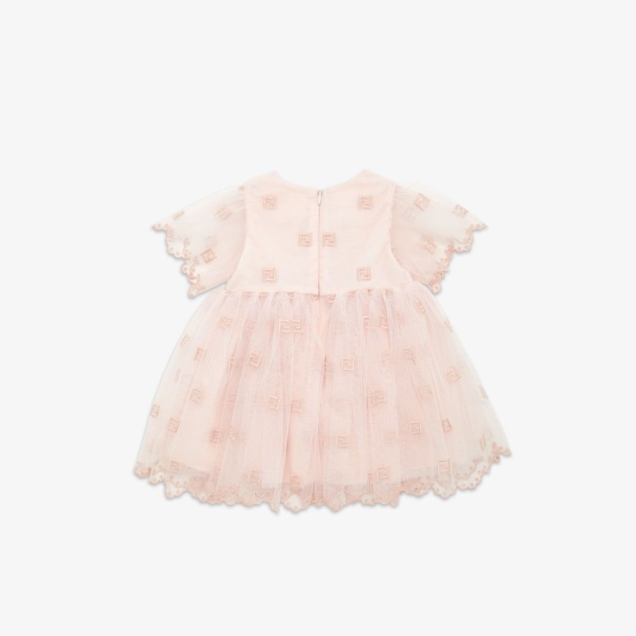 Bambini Fendi Bambina | Abito In Tulle E Ricami Rosa