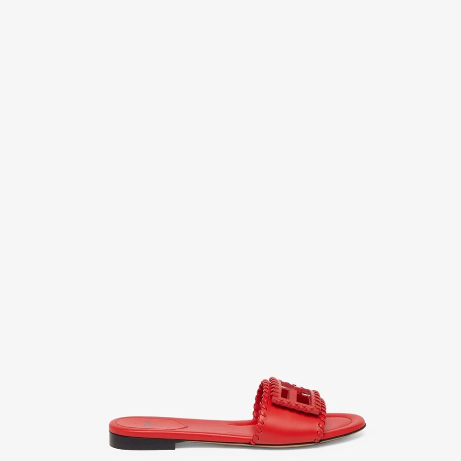 Donna Fendi Slides E Sandali | Slide In Pelle Rossa