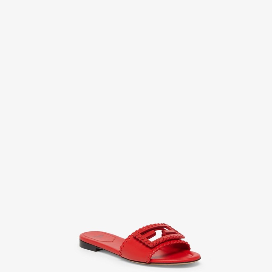 Donna Fendi Slides E Sandali | Slide In Pelle Rossa