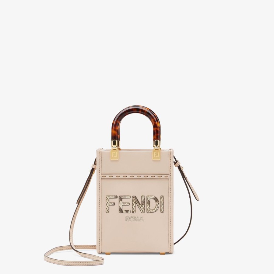 Donna Fendi Pelli Pregiate | Minibag In Pelle Grigio Chiaro Ed Elaphe