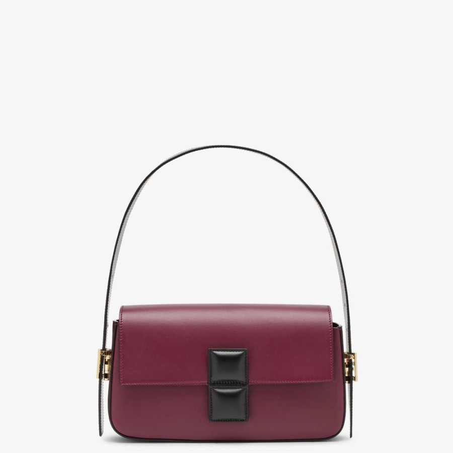 Donna Fendi Borse A Spalla E Tracolle | Borsa In Pelle Colorblock Bordeaux E Nero