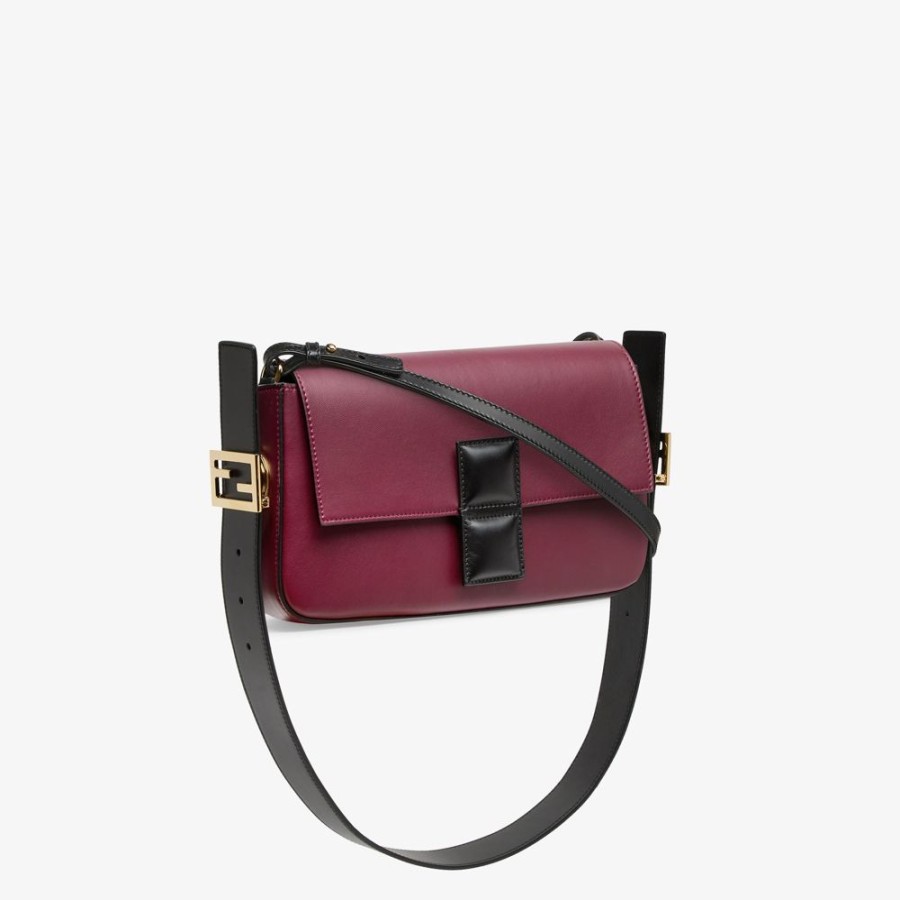 Donna Fendi Borse A Spalla E Tracolle | Borsa In Pelle Colorblock Bordeaux E Nero