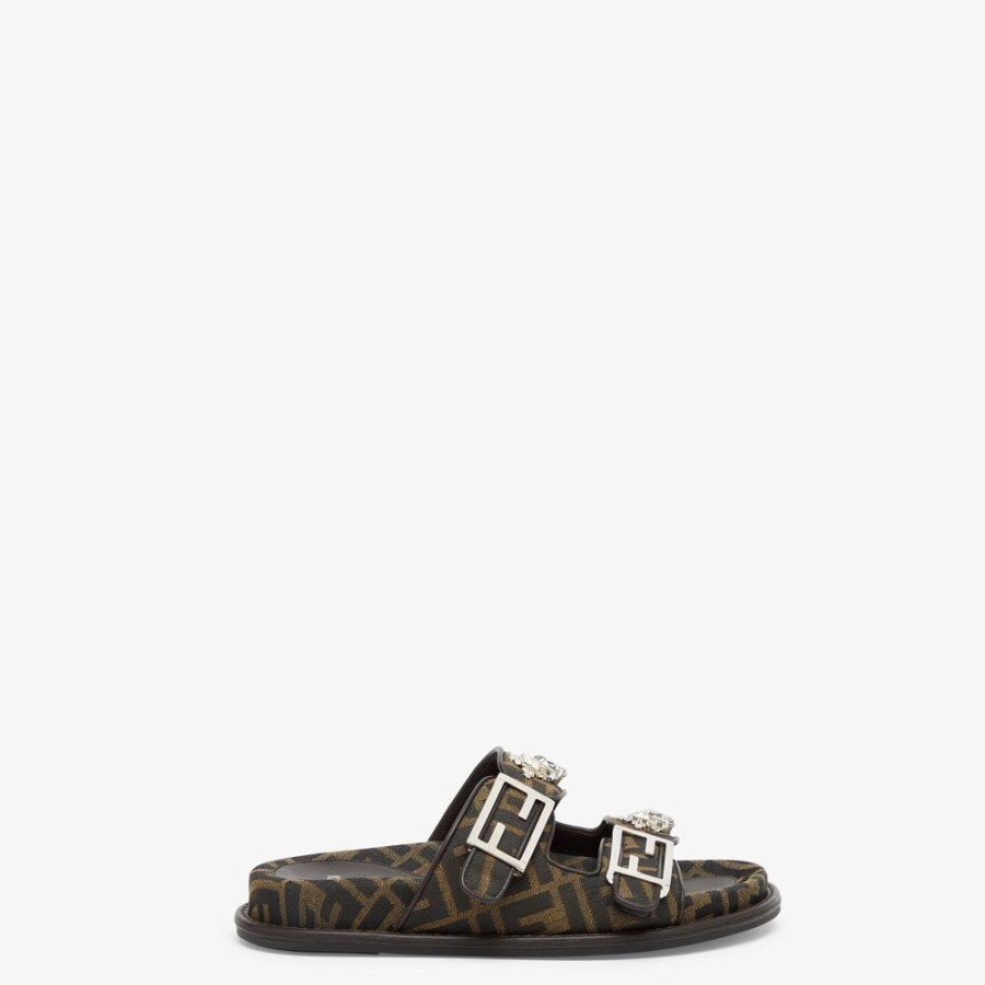 Donna Fendi Slides E Sandali | Slide In Tessuto Marrone