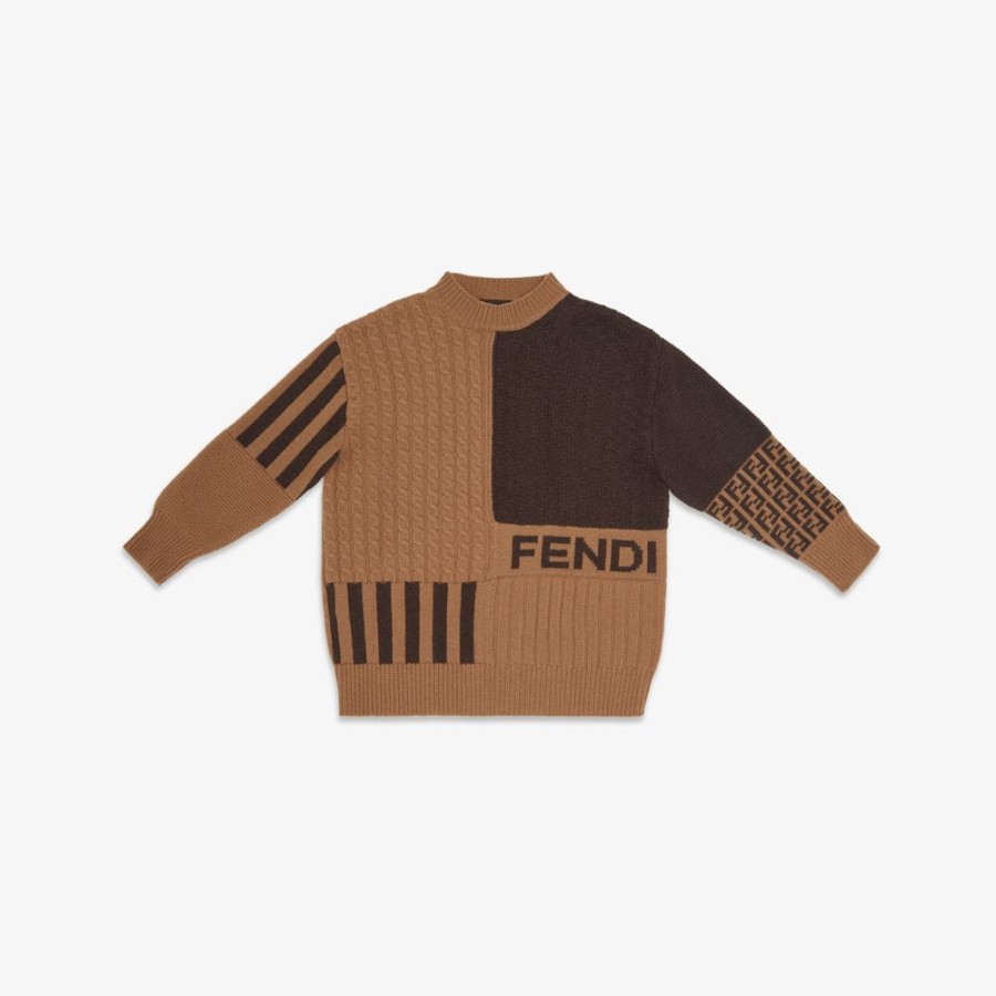 Bambini Fendi Abbigliamento | Maglione Junior In Lana Marrone E Tabacco