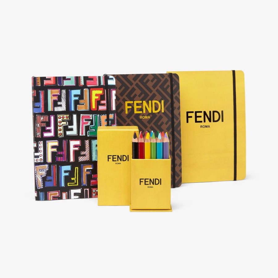 Bambini Fendi Accessori | Set "Back To School" Con Quaderni Multicolor + Matite Colorate