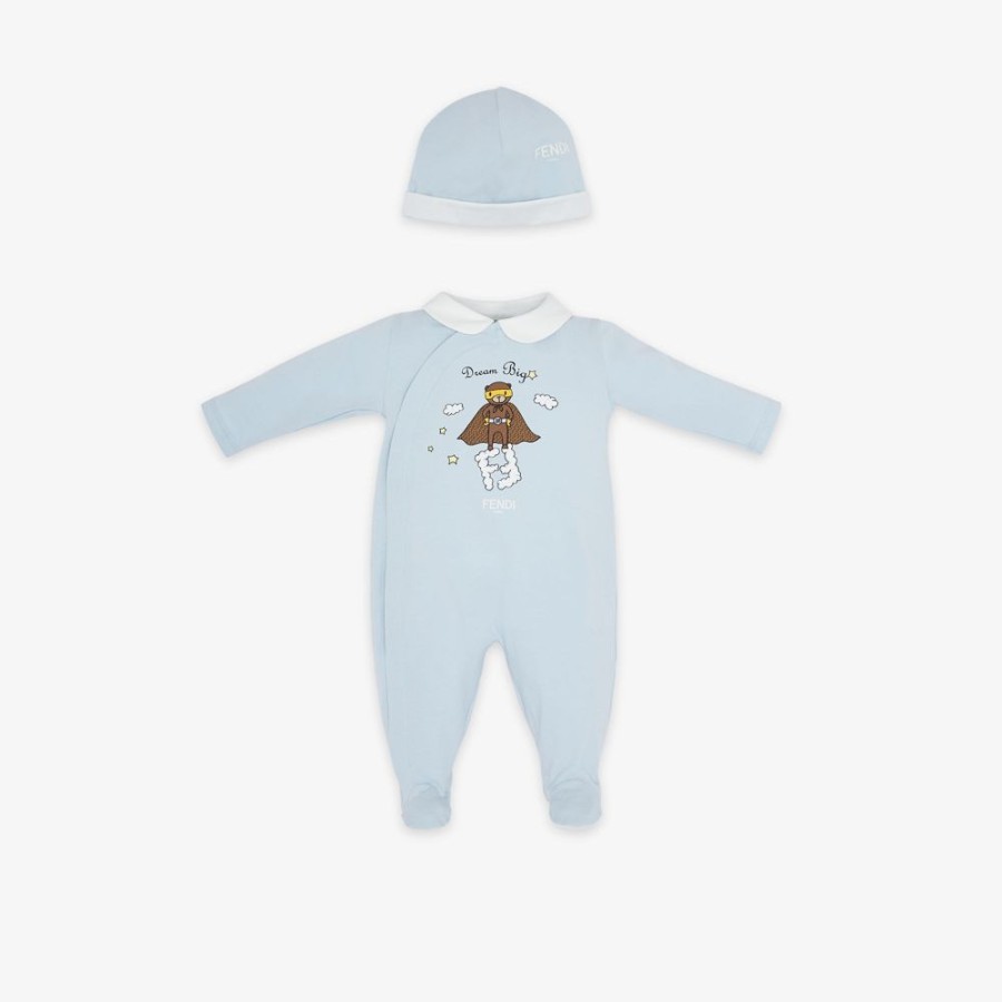 Bambini Fendi Bambina | Kit Baby In Jersey Celeste