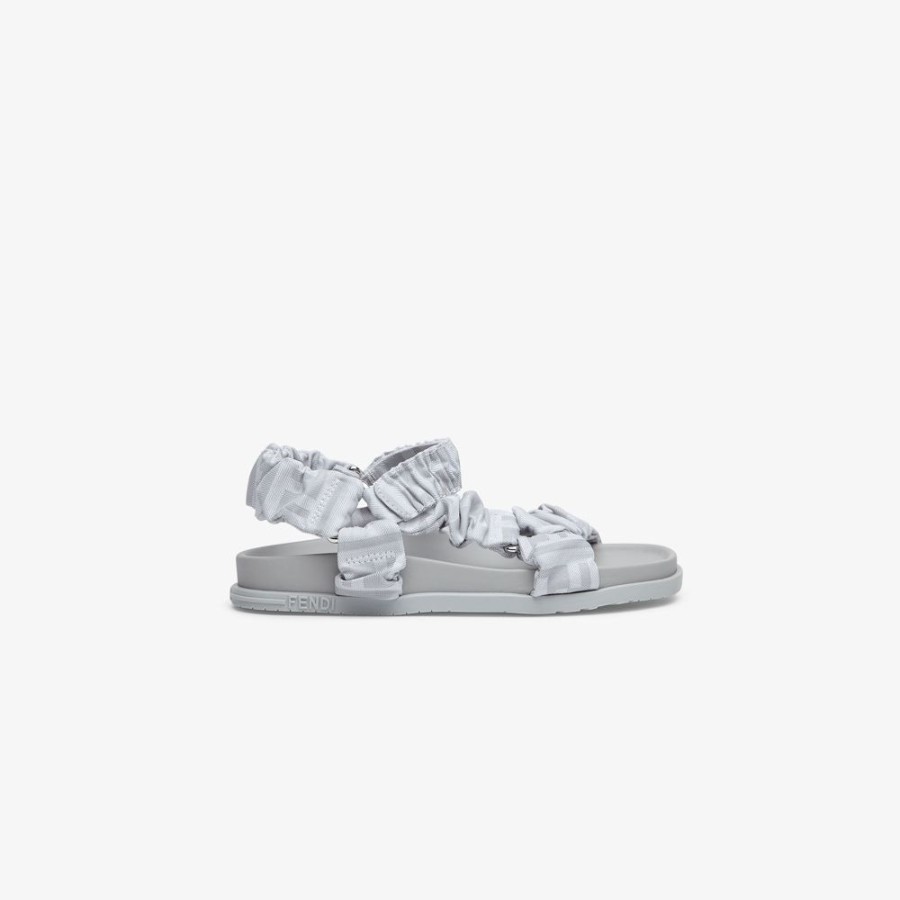 Bambini Fendi Scarpe | Sandalo Junior In Tessuto Grigio