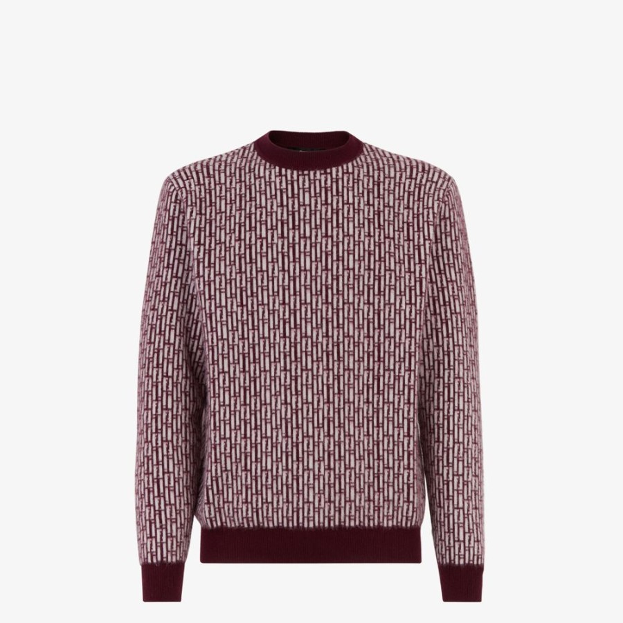 Uomo Fendi Maglieria | Maglia In Cashmere Bordeaux