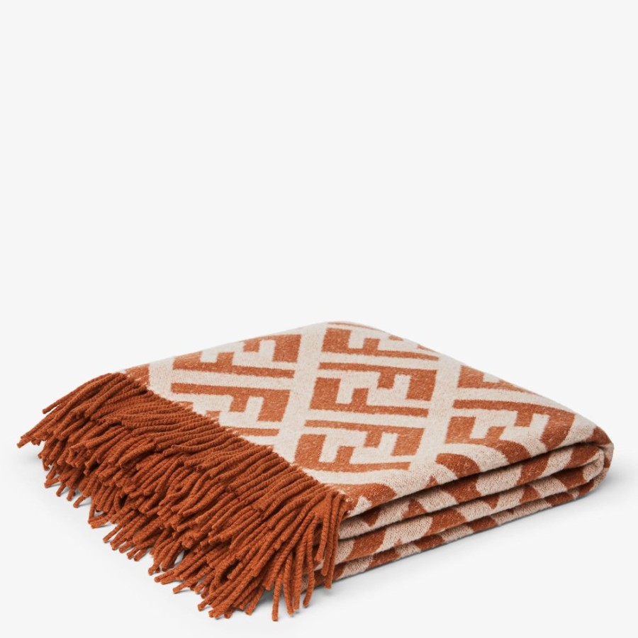 Bambini Fendi Regali Per La Casa New | Plaid In Cashmere Beige E Rosso Mattone