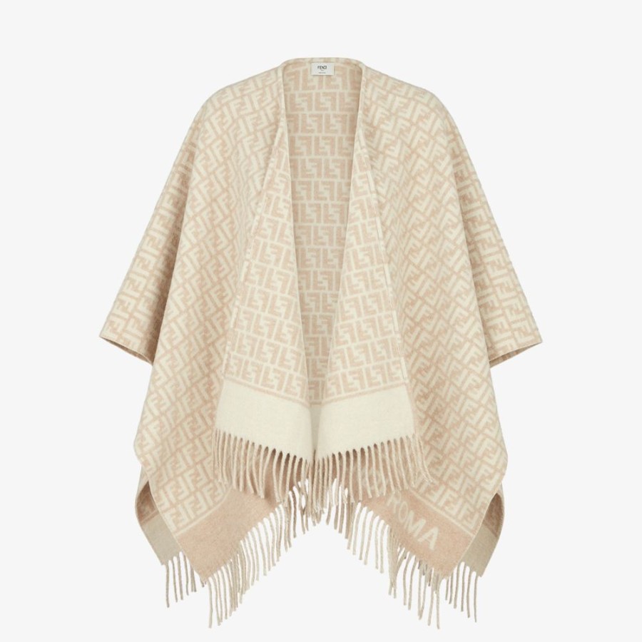 Donna Fendi Sciarpe E Poncho | Poncho In Lana E Cashmere Beige