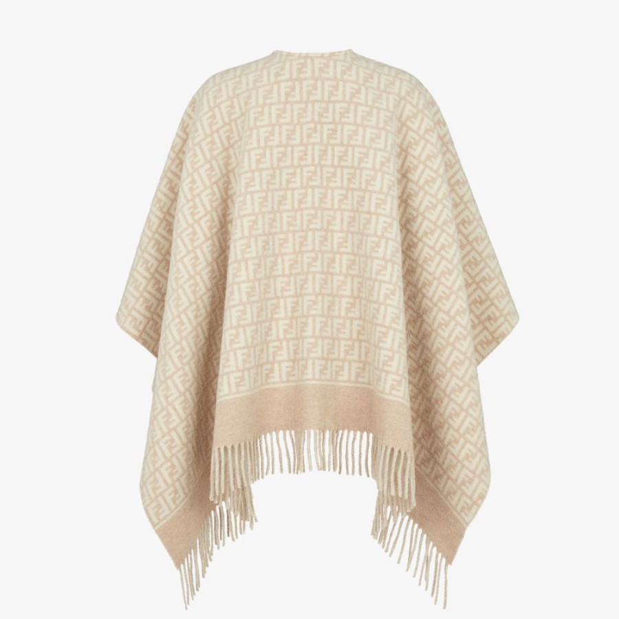 Donna Fendi Sciarpe E Poncho | Poncho In Lana E Cashmere Beige